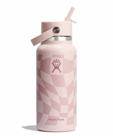 32 oz Wide Mouth with Flex Straw Cap - Checkered Ecru