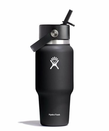24 oz Wide Mouth Travel Bottle with Flex Straw Cap - Black
